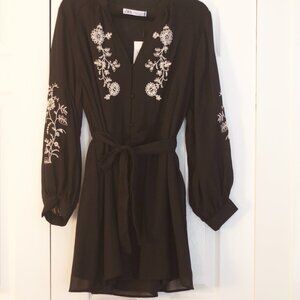 NWT Zara Black Embroidered Mini Dress
